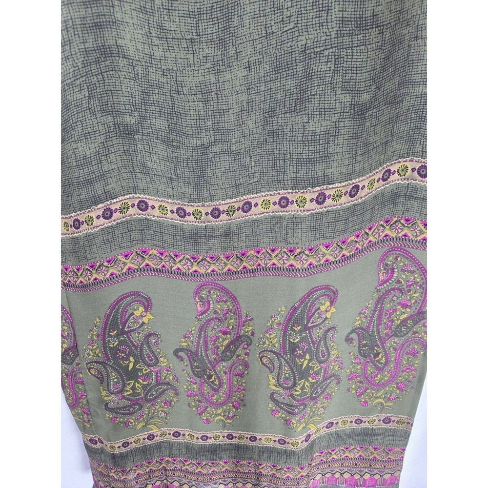 Vintage Valerie Stevens Petite 100% Silk Paisley Midi Skirt Olive Green Boho 8P - Picture 3 of 10